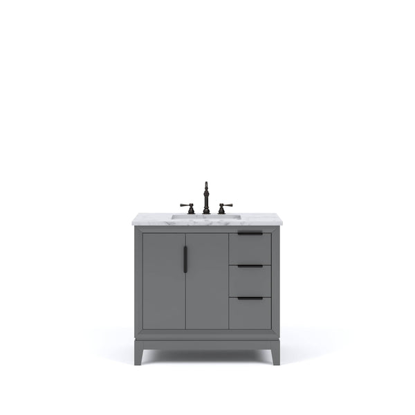 Water Creation EL36CW03CG-000TL1203 ELIZABETH 36W x 34.25H Cashmere Gray Single-Sink Vanity with Carrara White Marble Countertop + Faucets (F2-0012-03-TL)