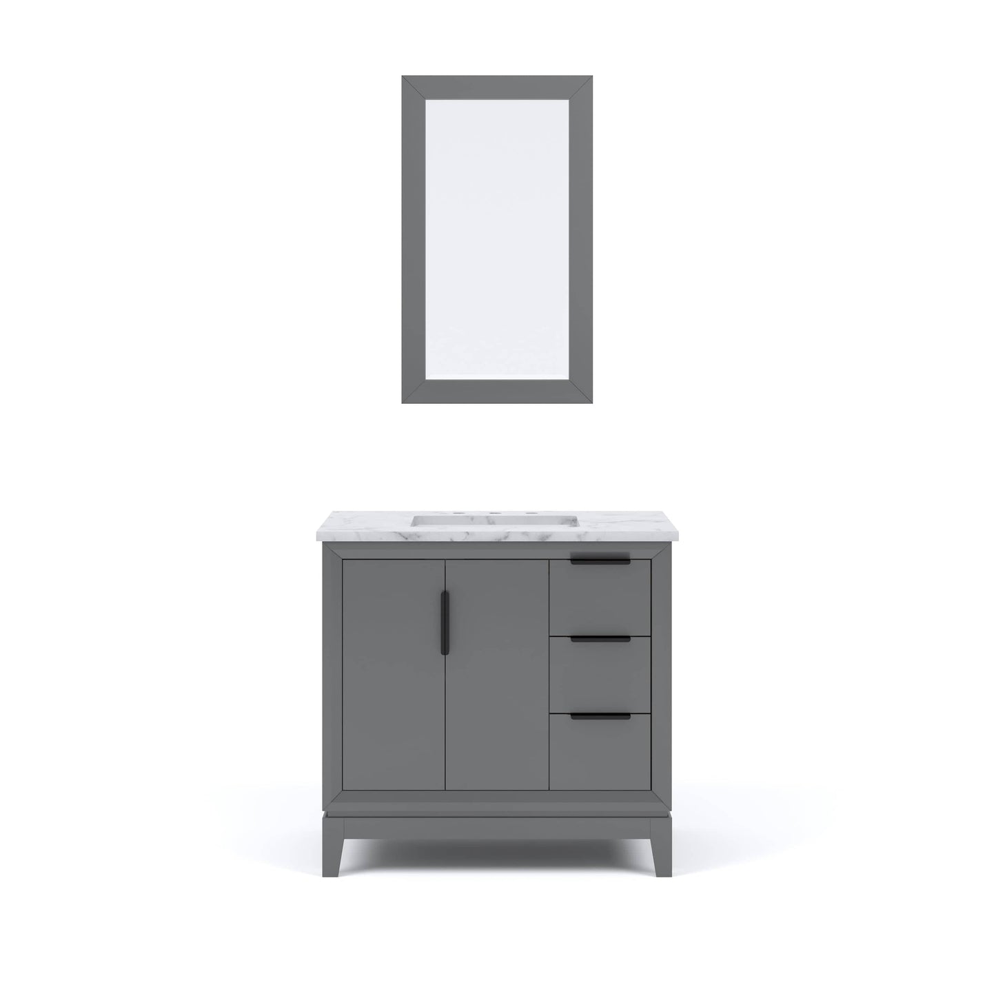 Water Creation EL36CW03CG-R21000000 ELIZABETH 36"W x 34.25"H Cashmere Gray Single-Sink Vanity with Carrara White Marble Countertop + Mirror