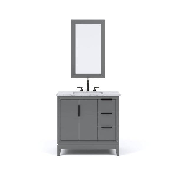 Water Creation EL36CW03CG-R21TL1203 ELIZABETH 36W x 34.25H Cashmere Gray Single-Sink Vanity with Carrara White Marble Countertop + Faucets & Mirror (F2-0012-03-TL)