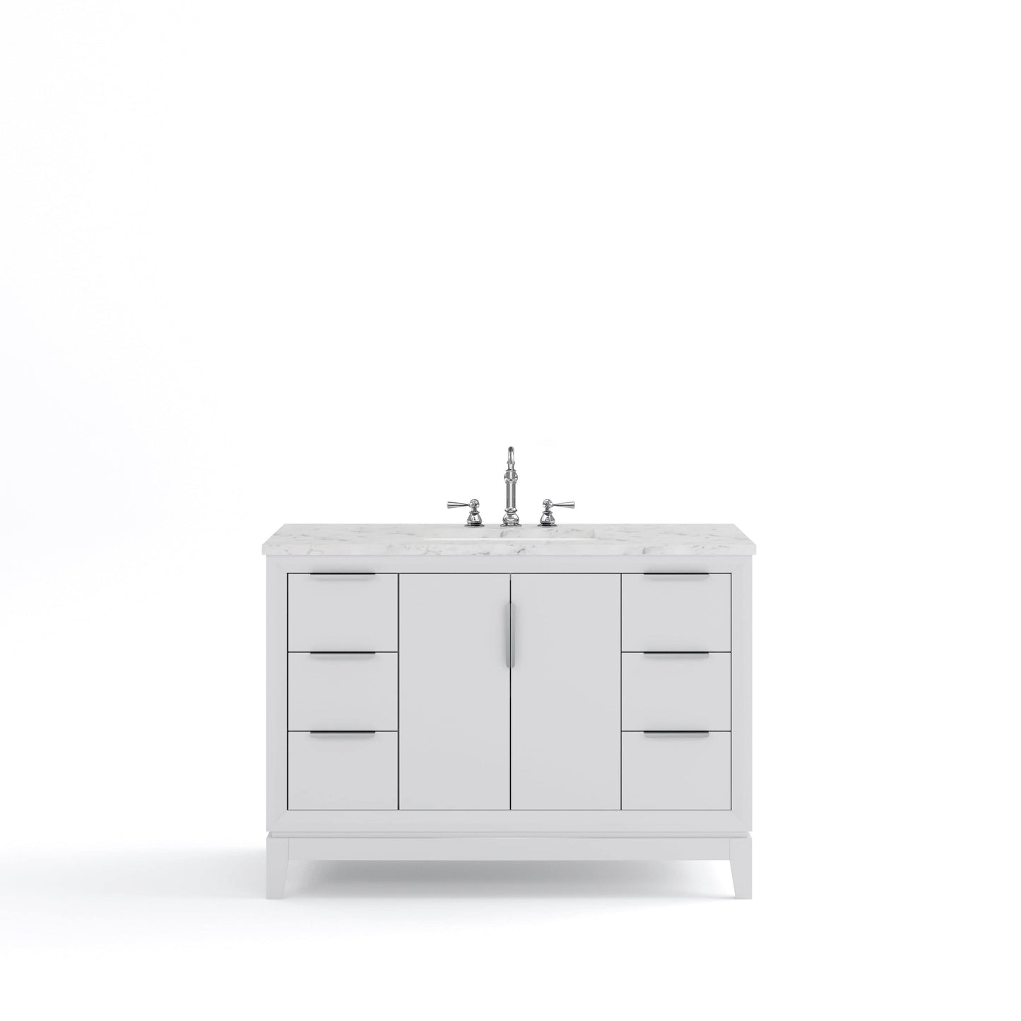 Water Creation EL48CW01PW-000TL1201 ELIZABETH 48"W x 34.25"H Pure White Single-Sink Vanity with Carrara White Marble Countertop + Faucets (F2-0012-01-TL)