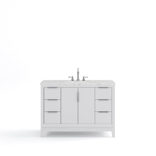 Water Creation EL48CW01PW-000TL1201 ELIZABETH 48"W x 34.25"H Pure White Single-Sink Vanity with Carrara White Marble Countertop + Faucets (F2-0012-01-TL)