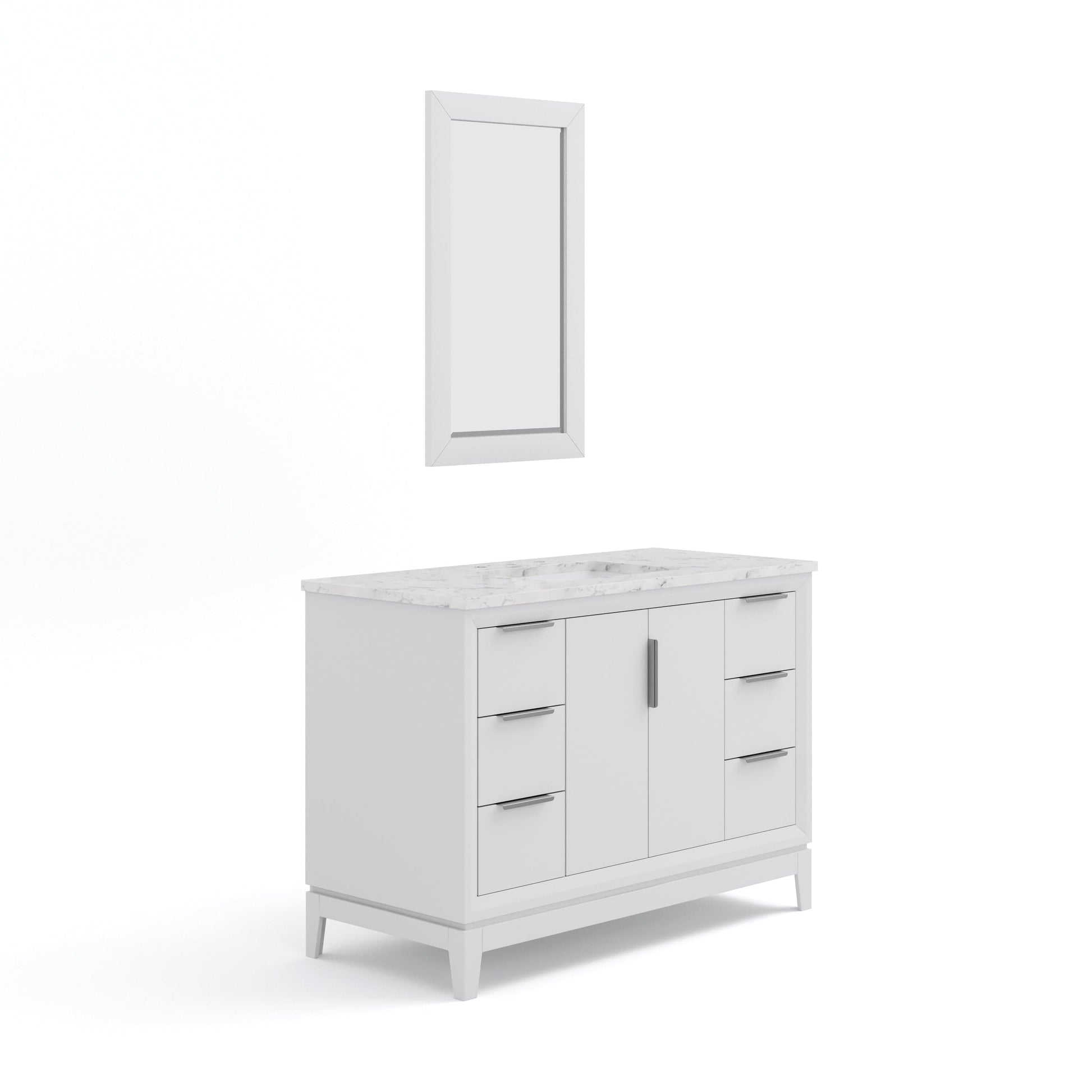 Water Creation EL48CW01PW-R21000000 ELIZABETH 48"W x 34.25"H Pure White Single-Sink Vanity with Carrara White Marble Countertop + Mirror