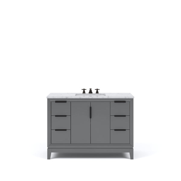 Water Creation EL48CW03CG-000BX0903 ELIZABETH 48W x 34.25H Cashmere Gray Single-Sink Vanity with Carrara White Marble Countertop + Faucets (F2-0009-03-BX)