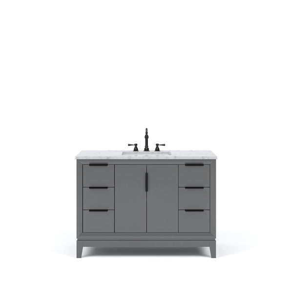 Water Creation EL48CW03CG-000TL1203 ELIZABETH 48W x 34.25H Cashmere Gray Single-Sink Vanity with Carrara White Marble Countertop + Faucets (F2-0012-03-TL)