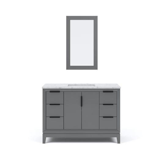 Water Creation EL48CW03CG-R21000000 ELIZABETH 48"W x 34.25"H Cashmere Gray Single-Sink Vanity with Carrara White Marble Countertop + Mirror