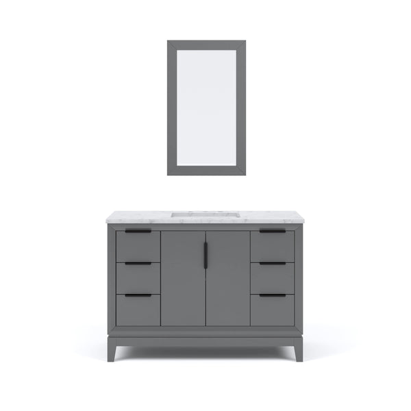 Water Creation EL48CW03CG-R21000000 ELIZABETH 48W x 34.25H Cashmere Gray Single-Sink Vanity with Carrara White Marble Countertop + Mirror