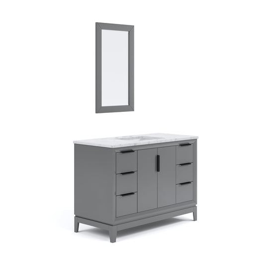 Water Creation EL48CW03CG-R21000000 ELIZABETH 48"W x 34.25"H Cashmere Gray Single-Sink Vanity with Carrara White Marble Countertop + Mirror