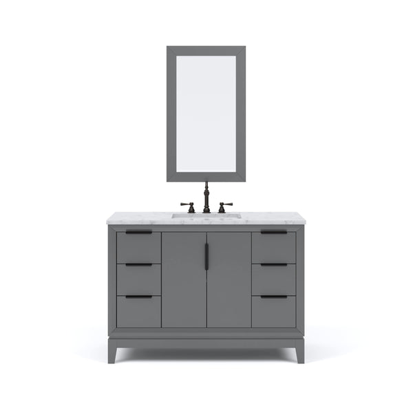 Water Creation EL48CW03CG-R21TL1203 ELIZABETH 48W x 34.25H Cashmere Gray Single-Sink Vanity with Carrara White Marble Countertop + Faucets & Mirror (F2-0012-03-TL)