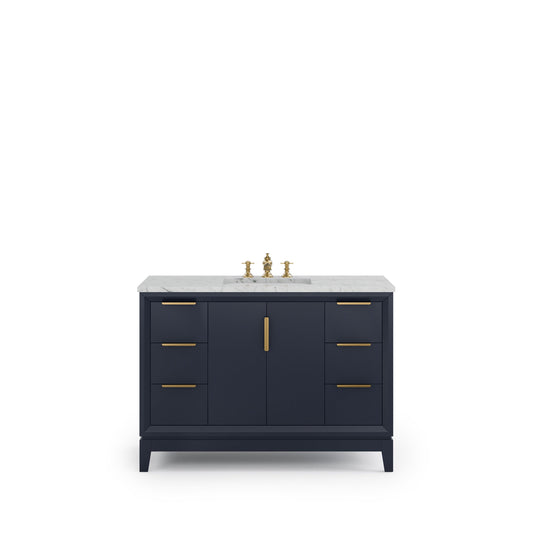 Water Creation EL48CW06MB-000FX1306 ELIZABETH 48"W x 34.25"H Monarch Blue Single-Sink Vanity with Carrara White Marble Countertop + Faucets (F2-0013-06-FX)