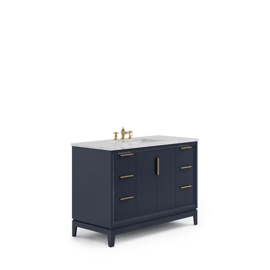 Water Creation EL48CW06MB-000FX1306 ELIZABETH 48"W x 34.25"H Monarch Blue Single-Sink Vanity with Carrara White Marble Countertop + Faucets (F2-0013-06-FX)