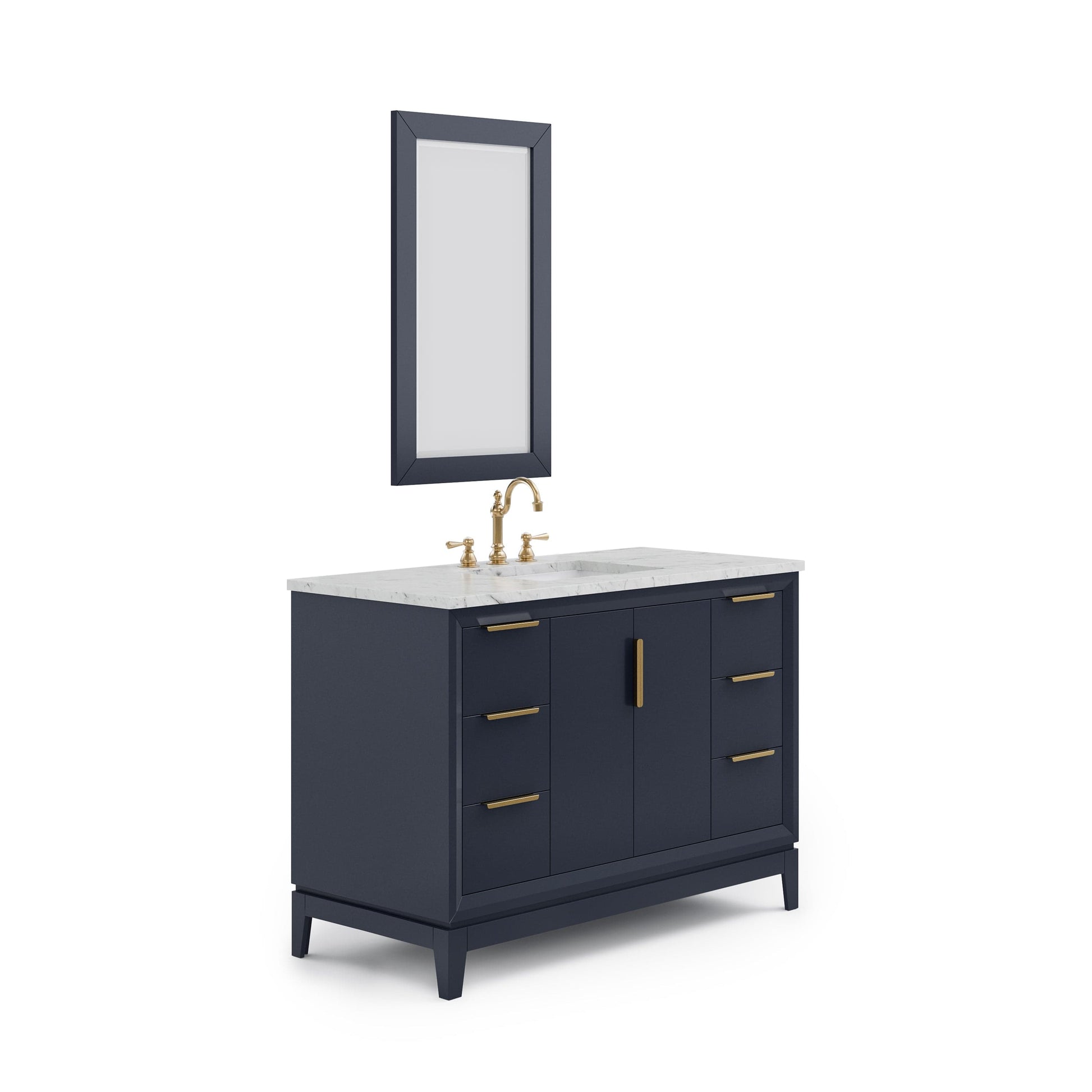 Water Creation EL48CW06MB-R21TL1206 ELIZABETH 48"W x 34.25"H Monarch Blue Single-Sink Vanity with Carrara White Marble Countertop + Faucets & Mirror (F2-0012-06-TL)