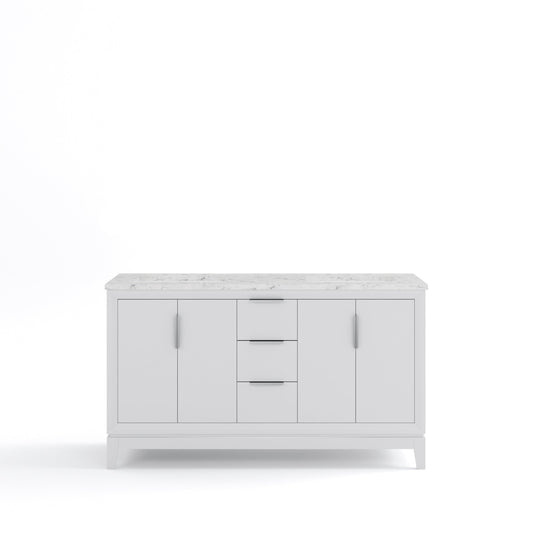 Water Creation EL60CW01PW-000000000 ELIZABETH 60"W x 34.25"H Pure White Double-Sink Vanity with Carrara White Marble Countertop (Vanity Only)