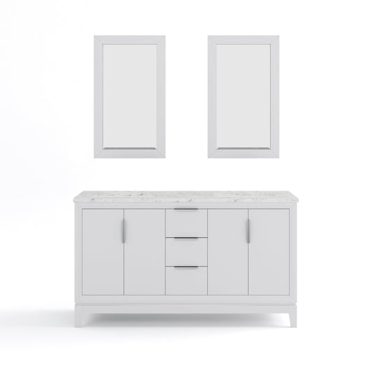 Water Creation EL60CW01PW-R21000000 ELIZABETH 60"W x 34.25"H Pure White Double-Sink Vanity with Carrara White Marble Countertop + Mirror