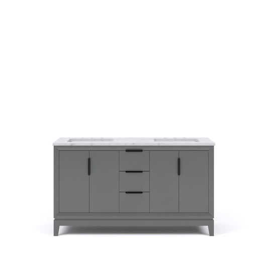 Water Creation EL60CW03CG-000000000 ELIZABETH 60"W x 34.25"H Cashmere Gray Double-Sink Vanity with Carrara White Marble Countertop (Vanity Only)