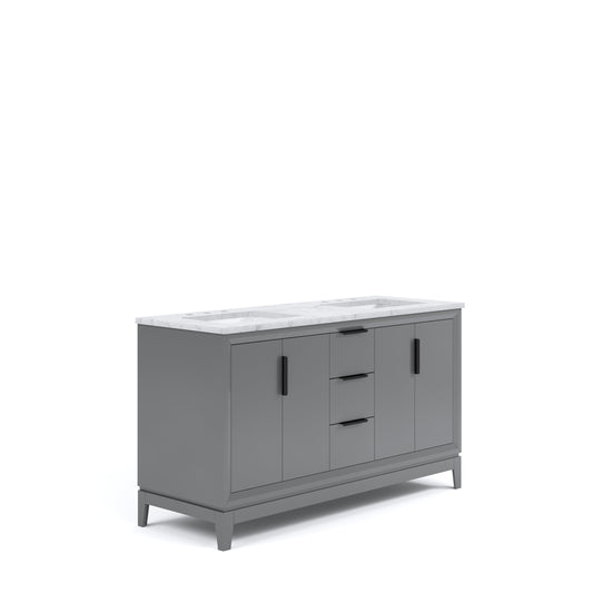 Water Creation EL60CW03CG-000000000 ELIZABETH 60"W x 34.25"H Cashmere Gray Double-Sink Vanity with Carrara White Marble Countertop (Vanity Only)