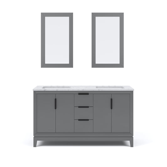 Water Creation EL60CW03CG-R21000000 ELIZABETH 60"W x 34.25"H Cashmere Gray Double-Sink Vanity with Carrara White Marble Countertop + Mirror