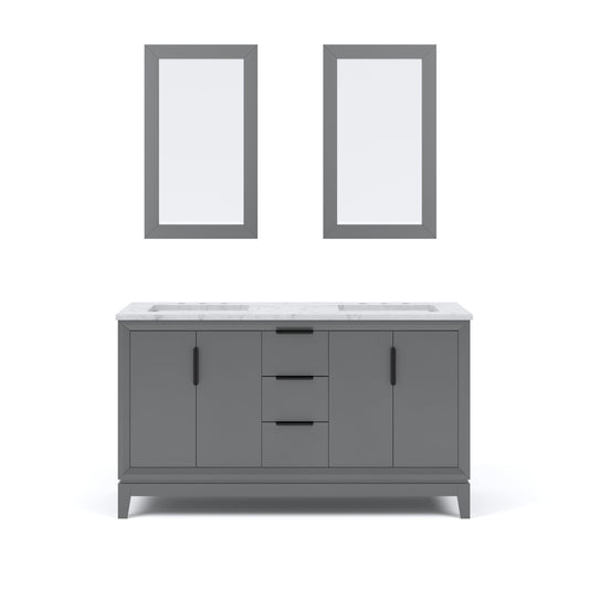 Water Creation EL60CW03CG-R21000000 ELIZABETH 60"W x 34.25"H Cashmere Gray Double-Sink Vanity with Carrara White Marble Countertop + Mirror