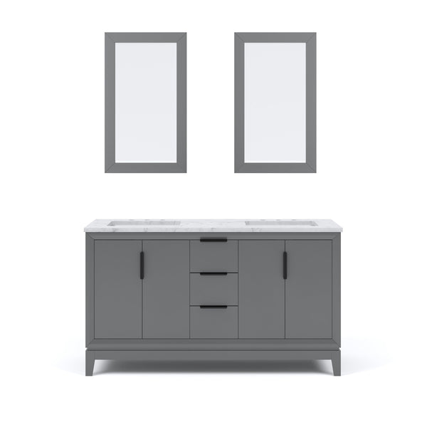 Water Creation EL60CW03CG-R21000000 ELIZABETH 60W x 34.25H Cashmere Gray Double-Sink Vanity with Carrara White Marble Countertop + Mirror