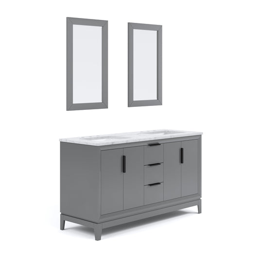 Water Creation EL60CW03CG-R21000000 ELIZABETH 60"W x 34.25"H Cashmere Gray Double-Sink Vanity with Carrara White Marble Countertop + Mirror