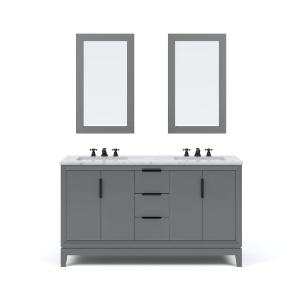 Water Creation EL60CW03CG-R21BX0903 ELIZABETH 60W x 34.25H Cashmere Gray Double-Sink Vanity with Carrara White Marble Countertop + Faucets & Mirror (F2-0009-03-BX)