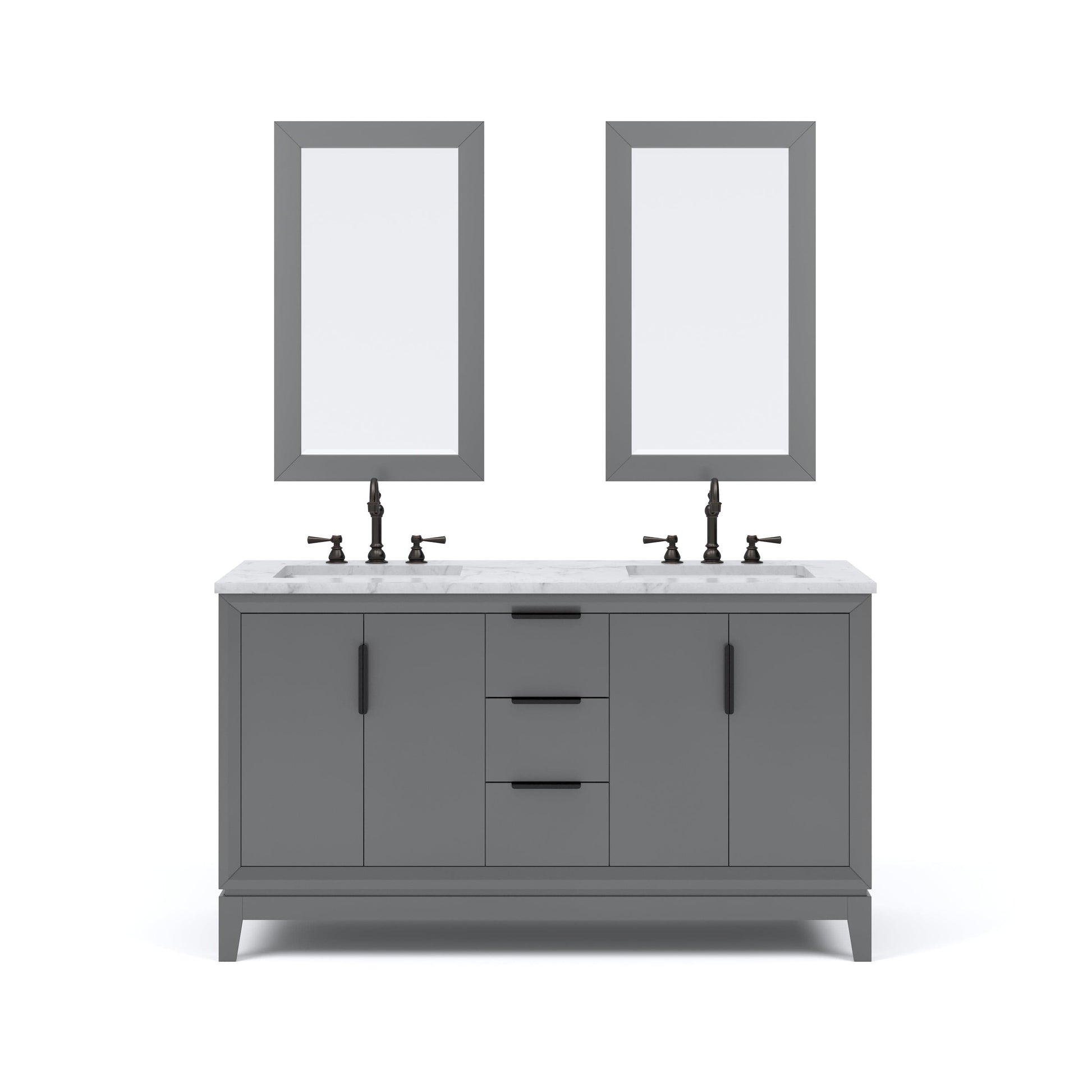 Water Creation EL60CW03CG-R21TL1203 ELIZABETH 60"W x 34.25"H Cashmere Gray Double-Sink Vanity with Carrara White Marble Countertop + Faucets & Mirror (F2-0012-03-TL)