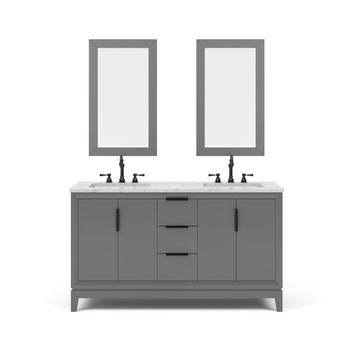 Water Creation EL60CW03CG-R21TL1203 ELIZABETH 60"W x 34.25"H Cashmere Gray Double-Sink Vanity with Carrara White Marble Countertop + Faucets & Mirror (F2-0012-03-TL)