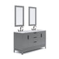 Water Creation EL60CW03CG-R21TL1203 ELIZABETH 60"W x 34.25"H Cashmere Gray Double-Sink Vanity with Carrara White Marble Countertop + Faucets & Mirror (F2-0012-03-TL)