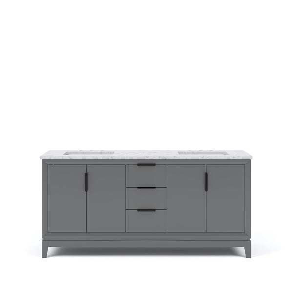 Water Creation EL72CW03CG-000000000 ELIZABETH 72W x 34.25H Cashmere Gray Double-Sink Vanity with Carrara White Marble Countertop (Vanity Only)