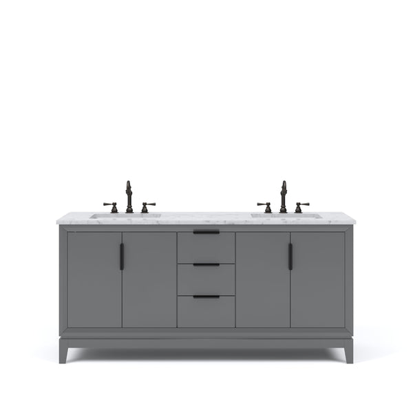 Water Creation EL72CW03CG-000TL1203 ELIZABETH 72W x 34.25H Cashmere Gray Double-Sink Vanity with Carrara White Marble Countertop + Faucets (F2-0012-03-TL)