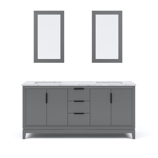 Water Creation EL72CW03CG-R21000000 ELIZABETH 72"W x 34.25"H Cashmere Gray Double-Sink Vanity with Carrara White Marble Countertop + Mirror