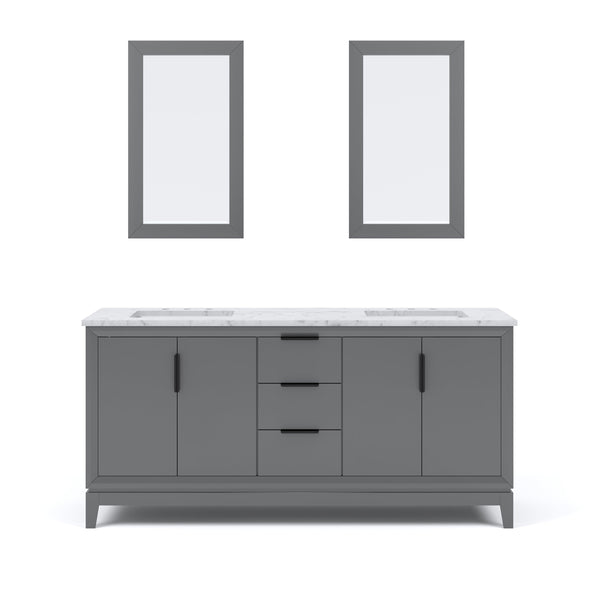 Water Creation EL72CW03CG-R21000000 ELIZABETH 72W x 34.25H Cashmere Gray Double-Sink Vanity with Carrara White Marble Countertop + Mirror