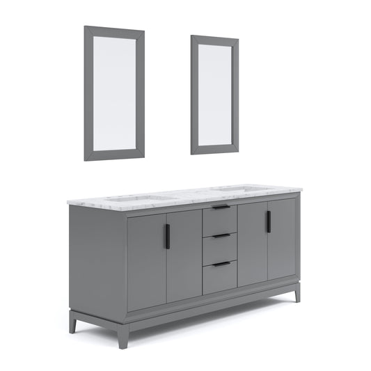 Water Creation EL72CW03CG-R21000000 ELIZABETH 72"W x 34.25"H Cashmere Gray Double-Sink Vanity with Carrara White Marble Countertop + Mirror