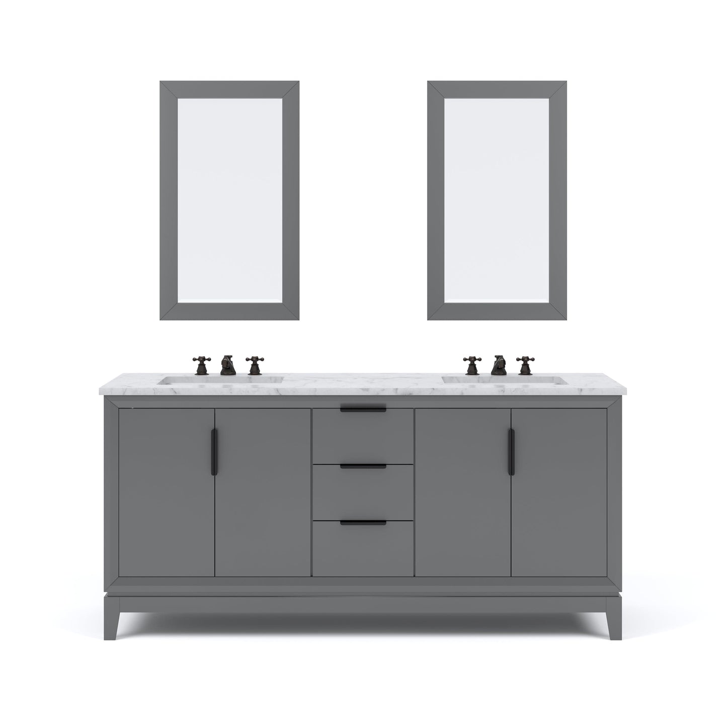 Water Creation EL72CW03CG-R21BX0903 ELIZABETH 72"W x 34.25"H Cashmere Gray Double-Sink Vanity with Carrara White Marble Countertop + Faucets & Mirror (F2-0009-03-BX)