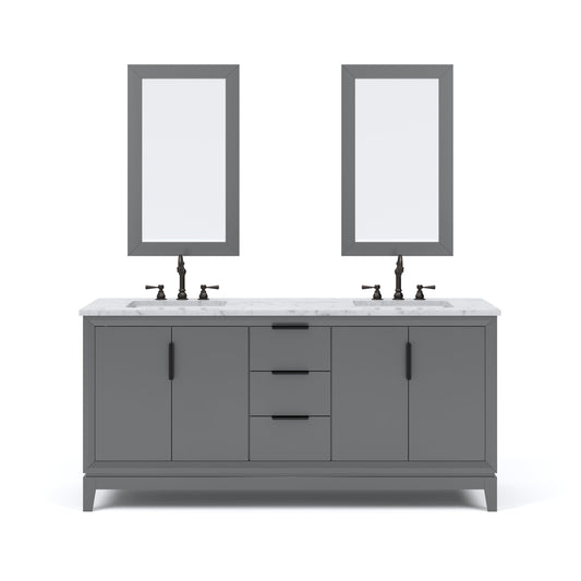 Water Creation EL72CW03CG-R21TL1203 ELIZABETH 72"W x 34.25"H Cashmere Gray Double-Sink Vanity with Carrara White Marble Countertop + Faucets & Mirror (F2-0012-03-TL)