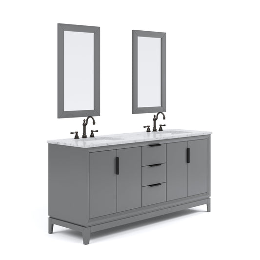 Water Creation EL72CW03CG-R21TL1203 ELIZABETH 72"W x 34.25"H Cashmere Gray Double-Sink Vanity with Carrara White Marble Countertop + Faucets & Mirror (F2-0012-03-TL)