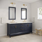 Water Creation EL72CW06MB-000000000 ELIZABETH 72"W x 34.25"H Monarch Blue Double-Sink Vanity with Carrara White Marble Countertop (Vanity Only)