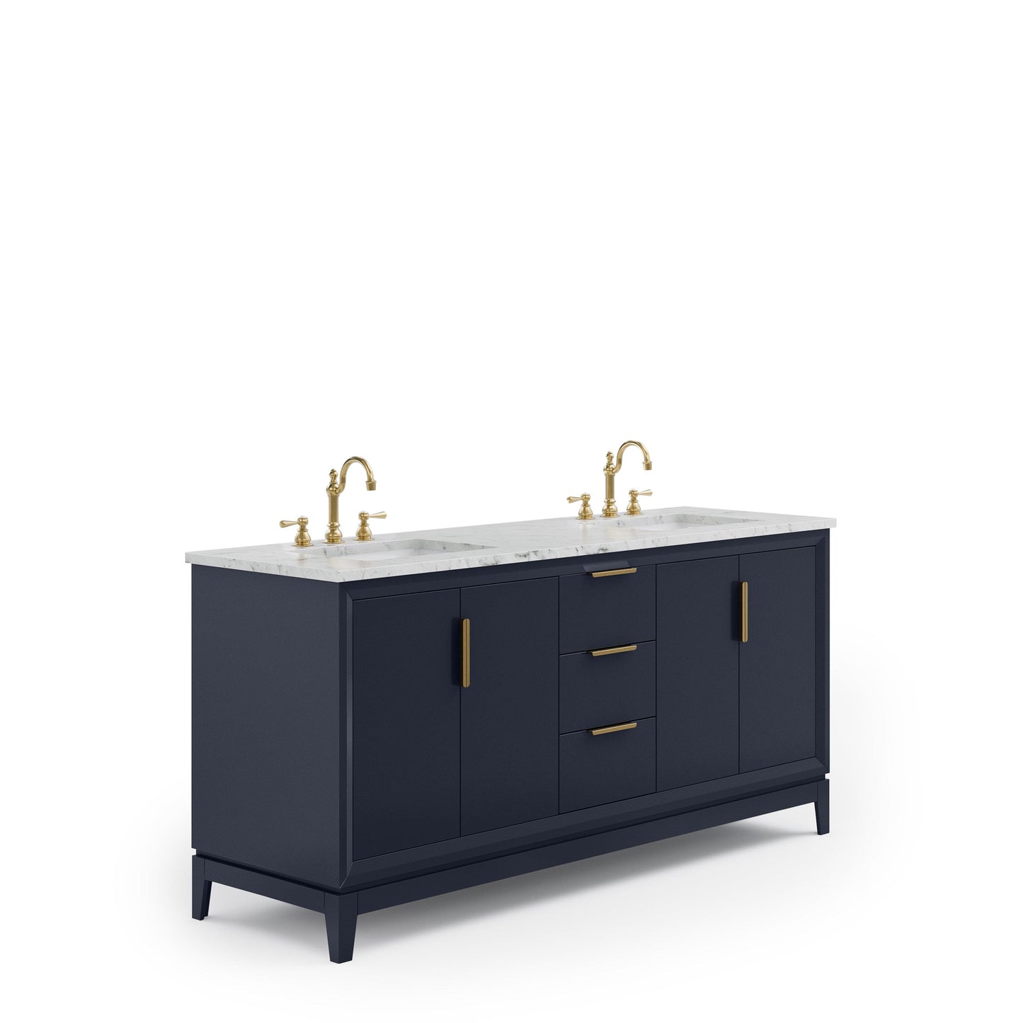 Water Creation EL72CW06MB-000TL1206 ELIZABETH 72"W x 34.25"H Monarch Blue Double-Sink Vanity with Carrara White Marble Countertop + Faucets (F2-0012-06-TL)