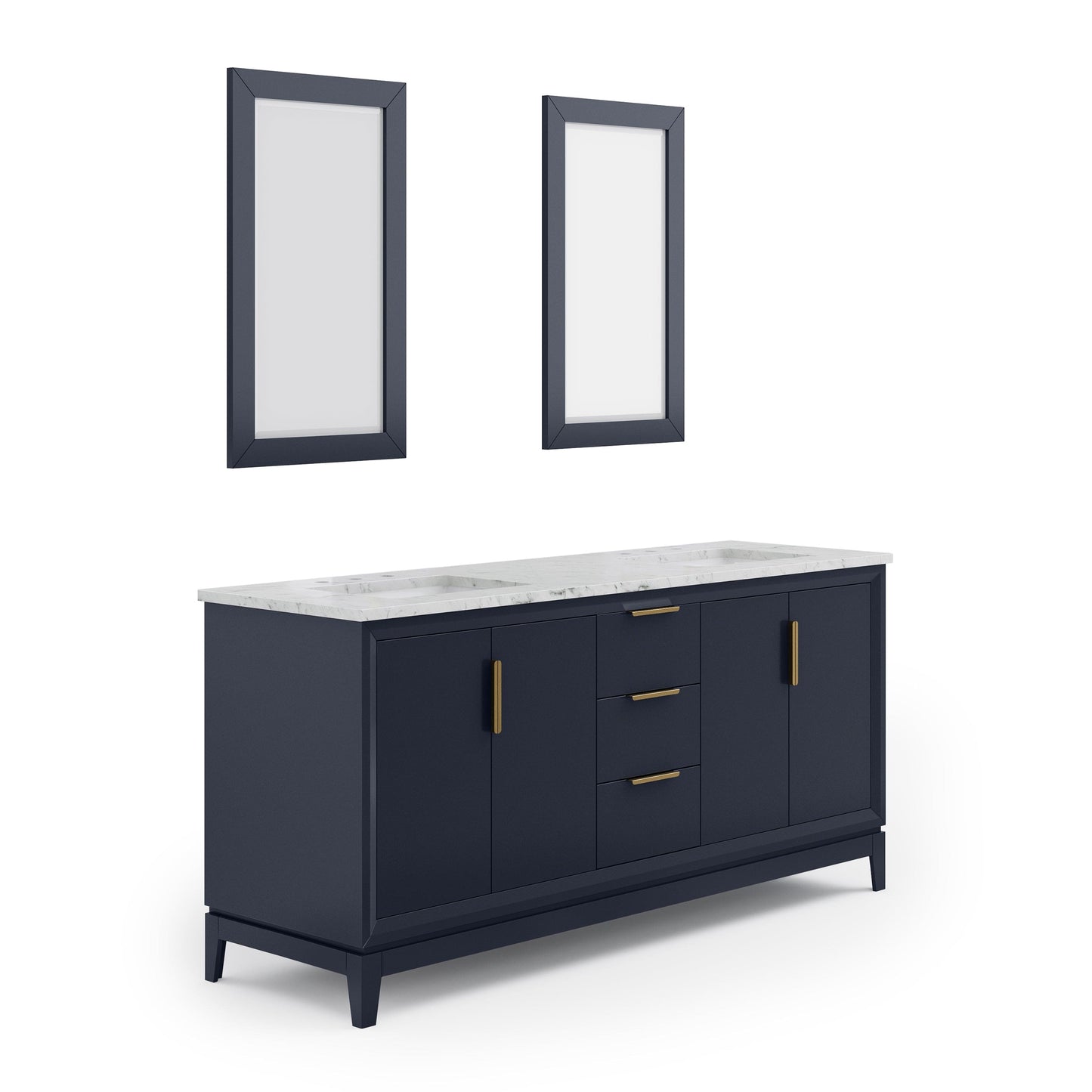 Water Creation EL72CW06MB-R21000000 ELIZABETH 72"W x 34.25"H Monarch Blue Double-Sink Vanity with Carrara White Marble Countertop + Mirror