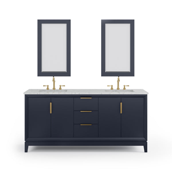 Water Creation EL72CW06MB-R21TL1206 ELIZABETH 72W x 34.25H Monarch Blue Double-Sink Vanity with Carrara White Marble Countertop + Faucets & Mirror (F2-0012-06-TL)