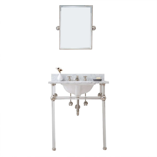 Water Creation EP30E-0509 EMPIRE 30"W x 34"H Single Washstand , P-Trap, Countertop with Sink, F2-0009 Faucet and Mirror included, in Polished Nickel Finish