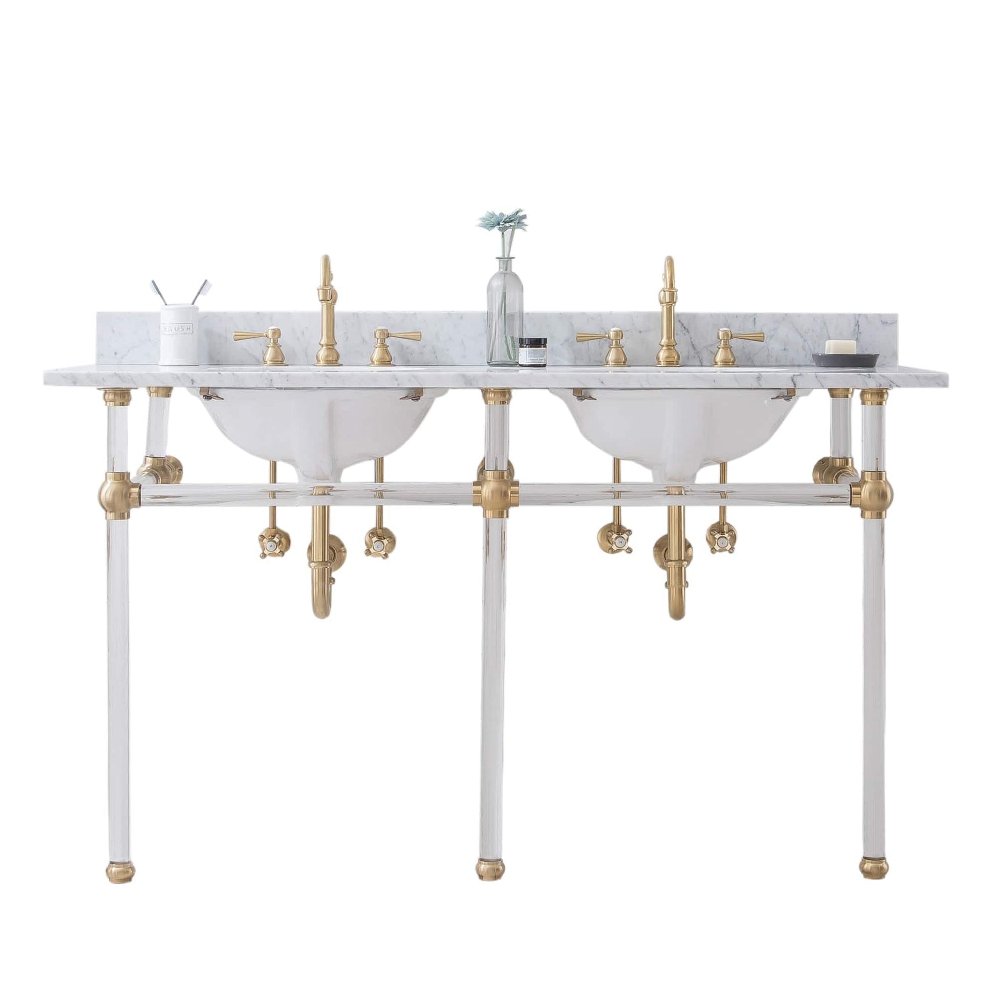 Water Creation EP60C-0600 EMPIRE 60"W x 34"H  Double Washstand , P-Trap, and Countertop with Sink included, in Satin Gold Finish