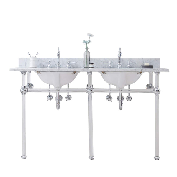 Water Creation EP60D-0112 EMPIRE 60W x 34H  Double Washstand , P-Trap, Countertop with Sink, and F2-0012 Faucet included, in Chrome Finish