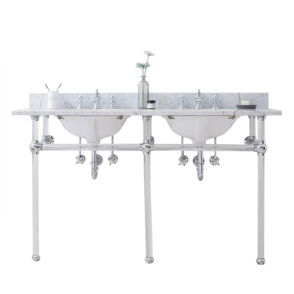 Water Creation EP60D-0113 EMPIRE 60W x 34H  Double Washstand , P-Trap, Countertop with Sink, and F2-0013 Faucet included, in Chrome Finish