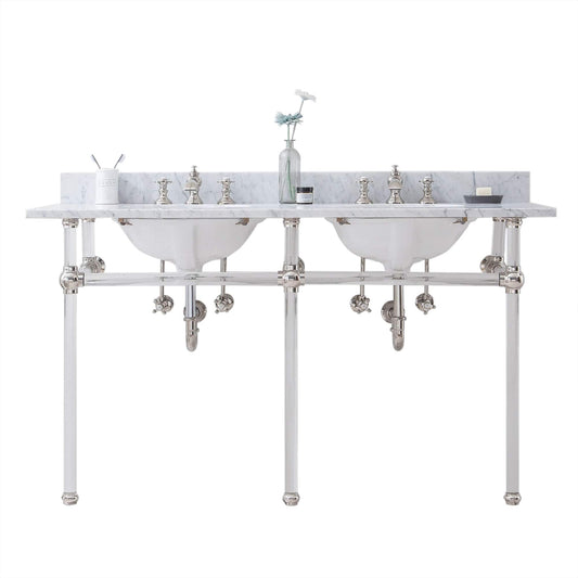 Water Creation EP60D-0513 EMPIRE 60"W x 34"H  Double Washstand , P-Trap, Countertop with Sink, and F2-0013 Faucet included, in Polished Nickel Finish