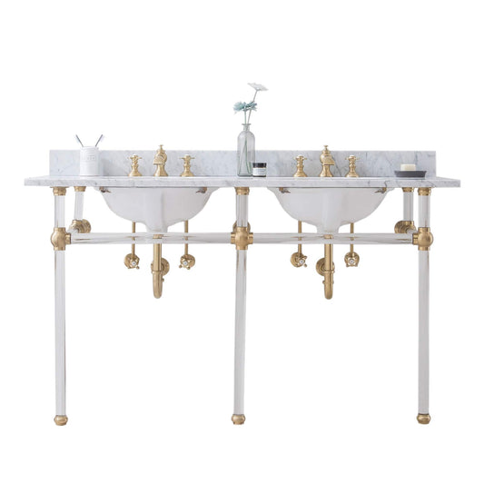 Water Creation EP60D-0613 EMPIRE 60"W x 34"H  Double Washstand , P-Trap, Countertop with Sink, and F2-0013 Faucet included, in Satin Gold Finish