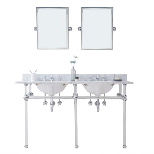 Water Creation EP60E-0109 EMPIRE 60"W x 34"H Double Washstand , P-Trap, Countertop with Sink, F2-0009 Faucet and Mirror included, in Chrome Finish
