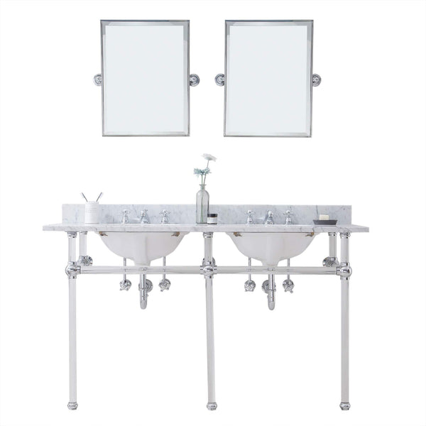 Water Creation EP60E-0109 EMPIRE 60W x 34H  Double Washstand , P-Trap, Countertop with Sink, F2-0009 Faucet and Mirror included, in Chrome Finish