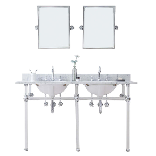 Water Creation EP60E-0112 EMPIRE 60"W x 34"H Double Washstand , P-Trap, Countertop with Sink, F2-0012 Faucet and Mirror included, in Chrome Finish