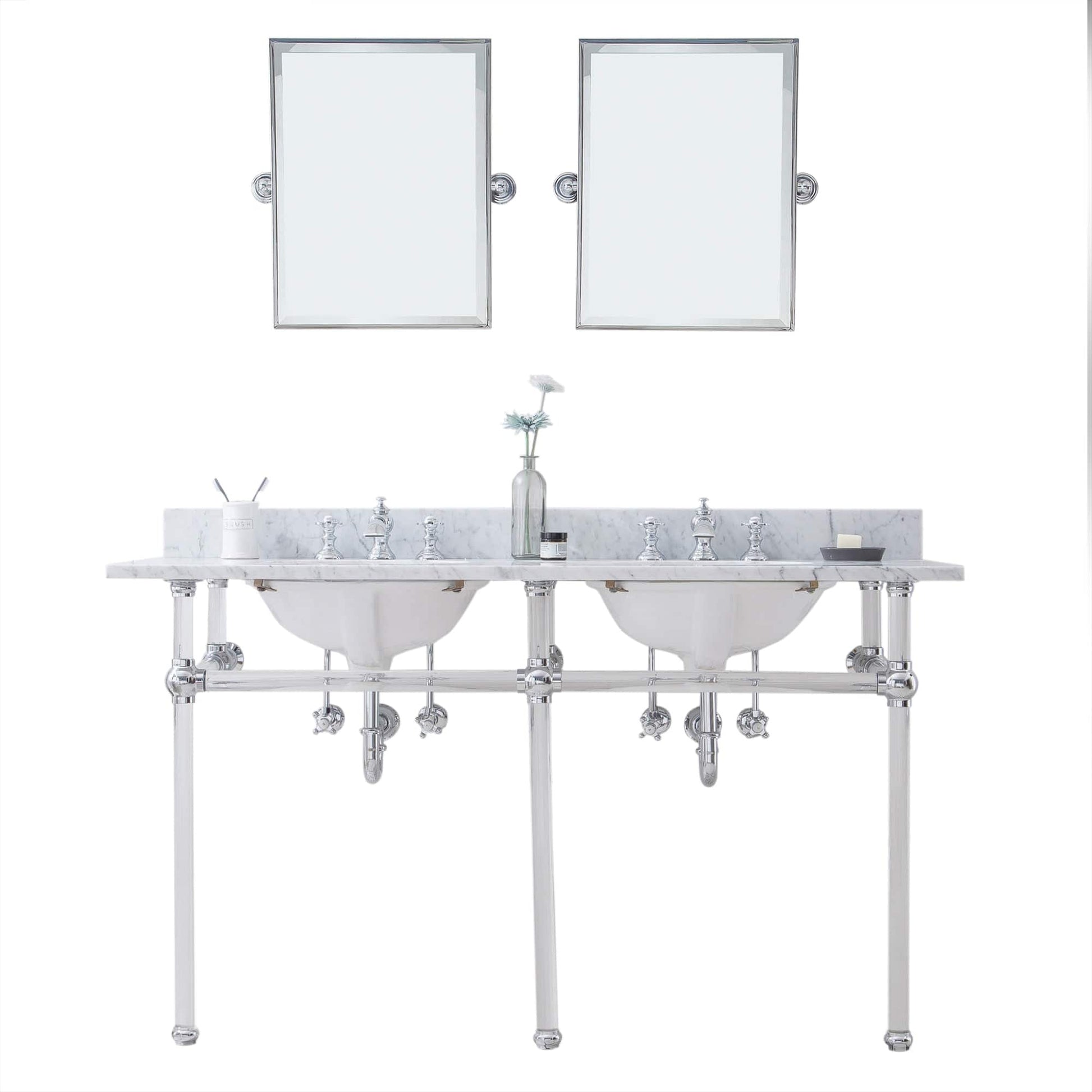 Water Creation EP60E-0113 EMPIRE 60"W x 34"H  Double Washstand , P-Trap, Countertop with Sink, F2-0013 Faucet and Mirror included, in Chrome Finish