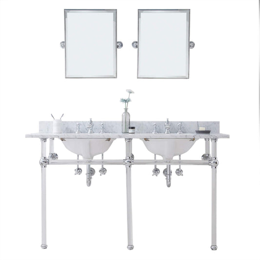 Water Creation EP60E-0113 EMPIRE 60"W x 34"H Double Washstand , P-Trap, Countertop with Sink, F2-0013 Faucet and Mirror included, in Chrome Finish